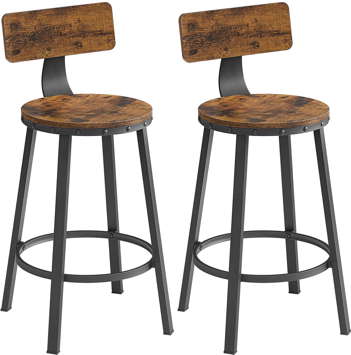 Songmics Barkruk – Set van 2 – Metaal – Zwart Bruin