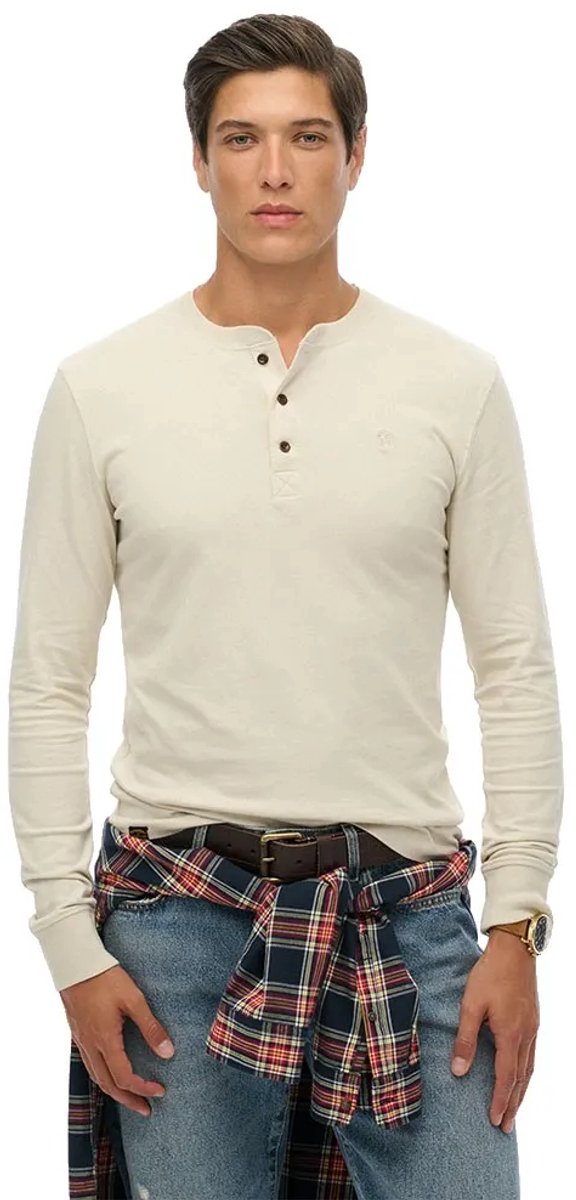 Superdry Classic Essential Henley Top Heren Tops Beige