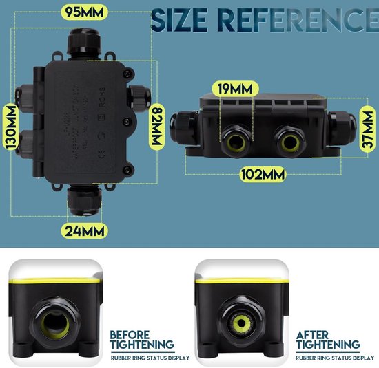 PEBA® IP68 waterdichte aftakdoos voor buiten, 2-weg waterdichte stekker voor kabel met een diameter van 4-12 mm, waterdichte aftakdoos voor buiten voor tuin en ondergrondse kabel, zwart
