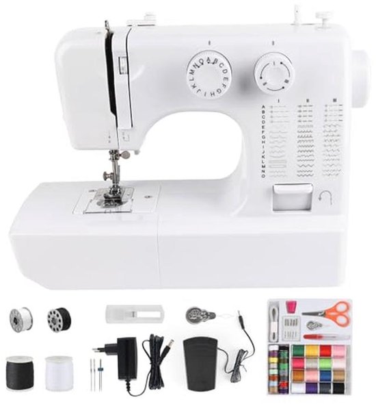 Elektronische naaimachines Mini-naaimachine, 2 Snelheden, Dubbele Draad, Draagbare Elektrische Huishoudelijke Multifunctionele Naaimachine Met Lichtsnijdervoetpedaal Voor beginners(Size:505 SET C