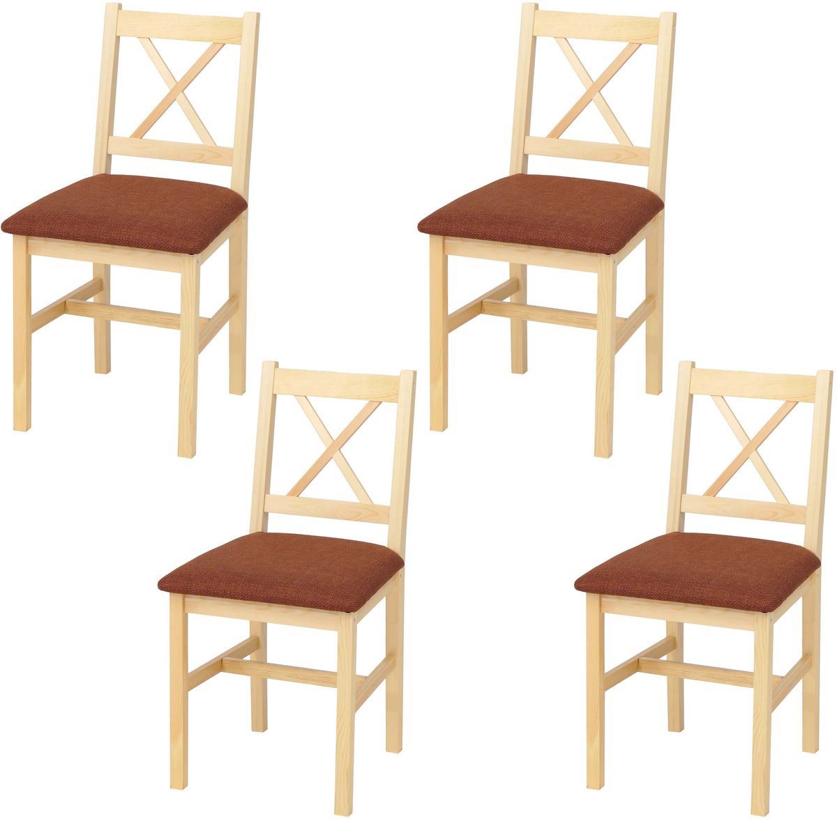 MCW Set van 4 eetkamerstoelen MCW-F77, fauteuil keukenstoel stoel, massief hout stof landhuis ~ naturel bekleding terracotta