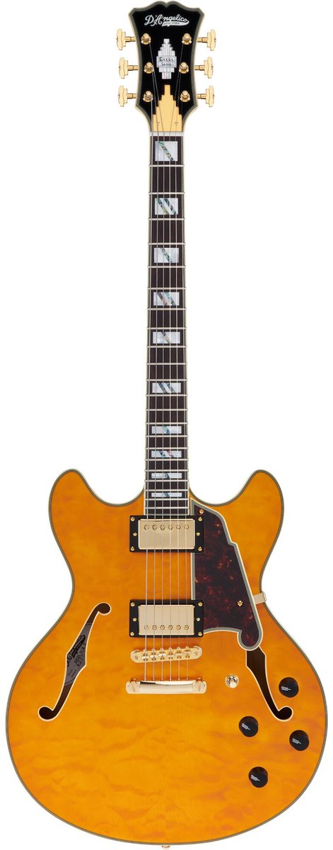 D'Angelico Excel DC XT stoptail Vintage Natural Quilt semi-akoestische gitaar