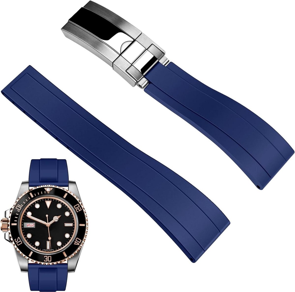 Nordivar - Rubberen horlogeband 20mm 22mm voor heren en dames, fluororubber met duiksluiting. Waterdicht en duurzaam, geschikt voor elk horloge.