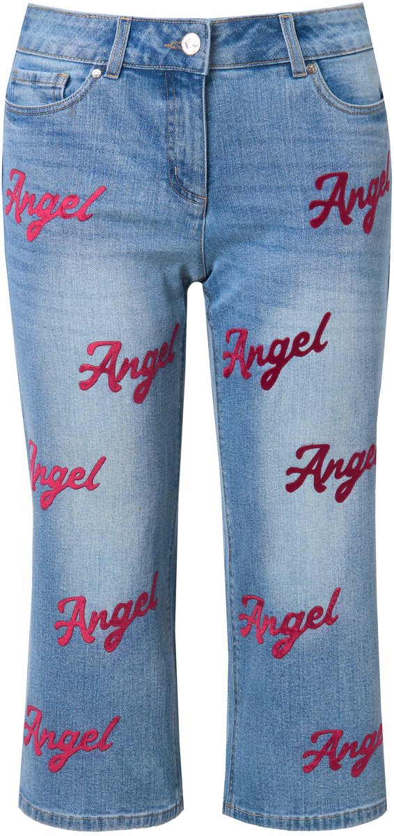 Angel of Style - Dames - Jeans Paula straight fit geborduurd opschrift - Licht blauw denim - Maat 56