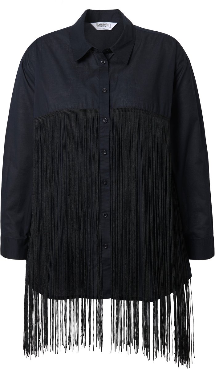 Angel of Style - Dames - Blouse straight fit lange franjes - Zwart - Maat 58