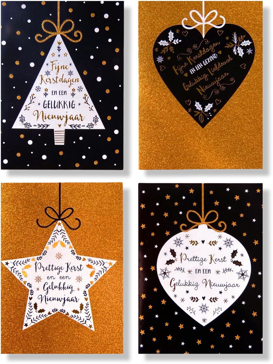 24 Luxe Folie Kerst- en Nieuwjaarskaarten - 15x11cm - Gevouwen foliekaarten met enveloppen