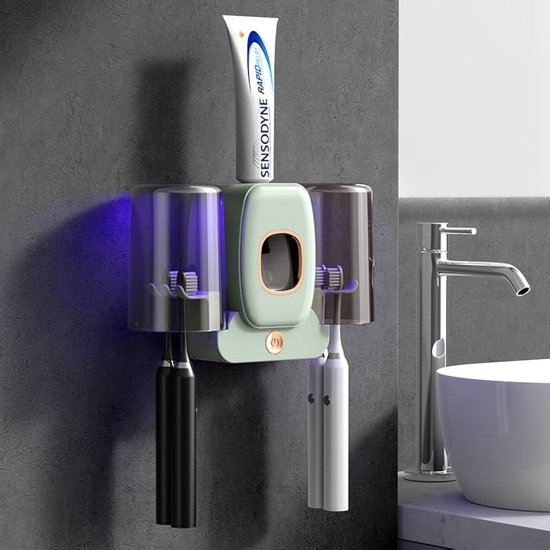 Maxspace UV-tandenborstelreiniger, Oplaadbare, Aan De Muur Te Bevestigen Tandenborstelhouder Met 2 Tandenborstelhouders En Tijdfuncties Uv Tandenborstelsterilisator Voor Thuis