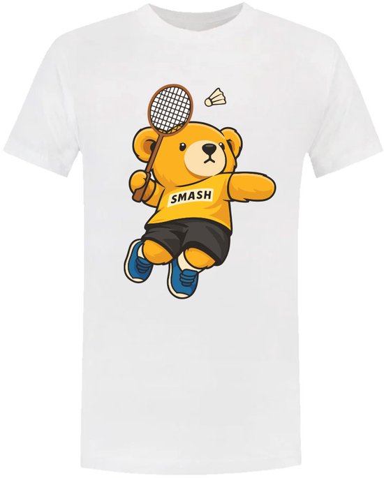 Badminton Beertje Heren T-shirt - dieren - sport - shuttle - tennis - beer - racket - smash