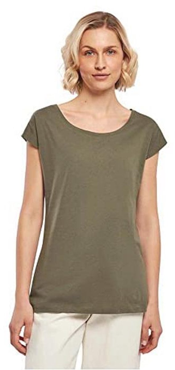 Dames T-shirt met brede hals - Olijfgroen - XXL
