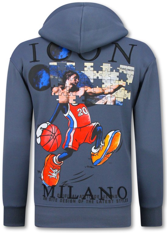Sweat à capuche oversize pour homme - Pull homme à imprimé puzzle Milano ICON - Pull homme épais en maille - 5811 - Blauw