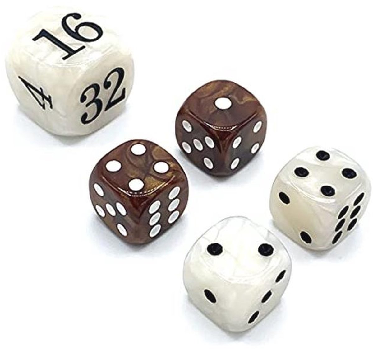 Backgammon Pareldobbelstenen Set met Dubbele Kubus en 4 Extra Dobbelstenen in Opbergzak