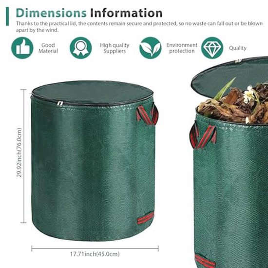 Set van 3 Tuinafvalzakken met Deksel - 120 Liter - Vouwbare Groene Zak voor Gras, Bladeren, Heggen en Tuinafval van Merkloos	 — afbeelding 5