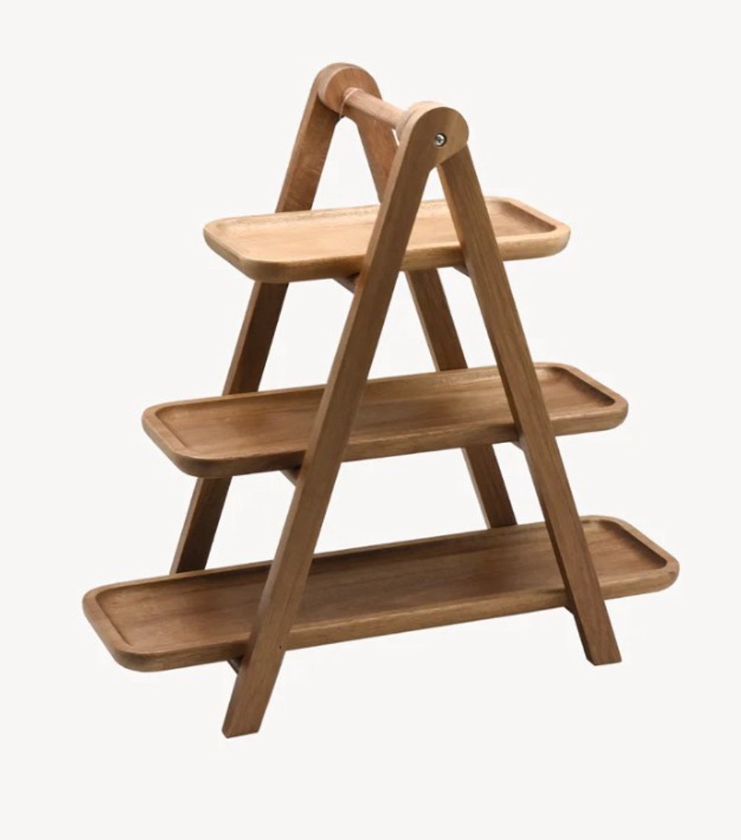 Zoha Acacia Scala Etagère – Elegant 3-laags Display voor Fruit, Gebak & Decoratie
