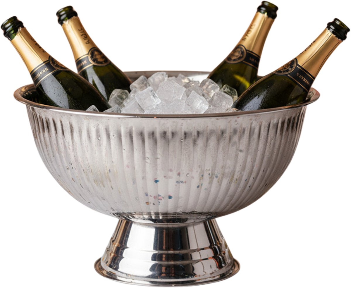 Excellent Houseware Champagnekoeler - op voet - RVS - zilver - 40 x 24 cm - schaal