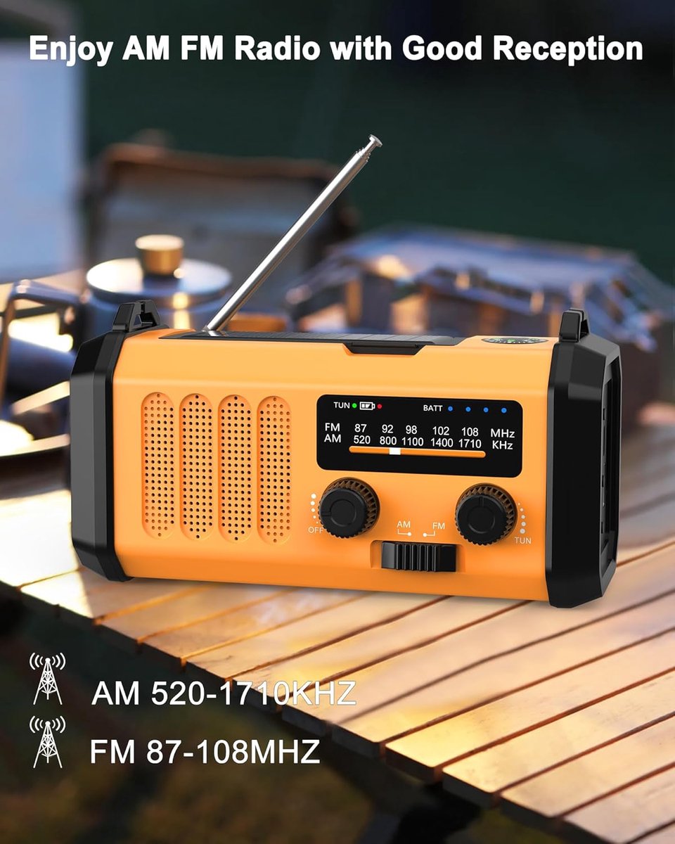 Noodradio op Zonne-energie met 48.100 mWh Powerbank – Hand Crank AM/FM Radio, Zaklamp & Leeslamp, USB-Oplader, SOS-Alarm en Kompas – Draagbaar voor Camping & Noodsituaties – foto 5