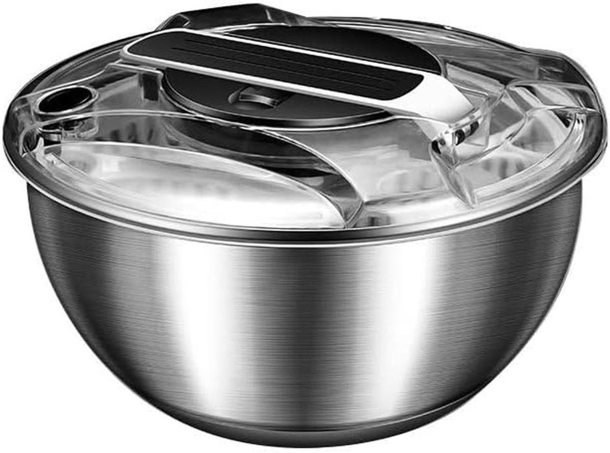 Grote Saladocentrifuge RVS met Deksel en Zeef, 4,5L