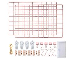 Metalen Wandrek Foto Grid Roze Goud - Memoscherm - Wire Wall Grid Paneel - 2 Packs
