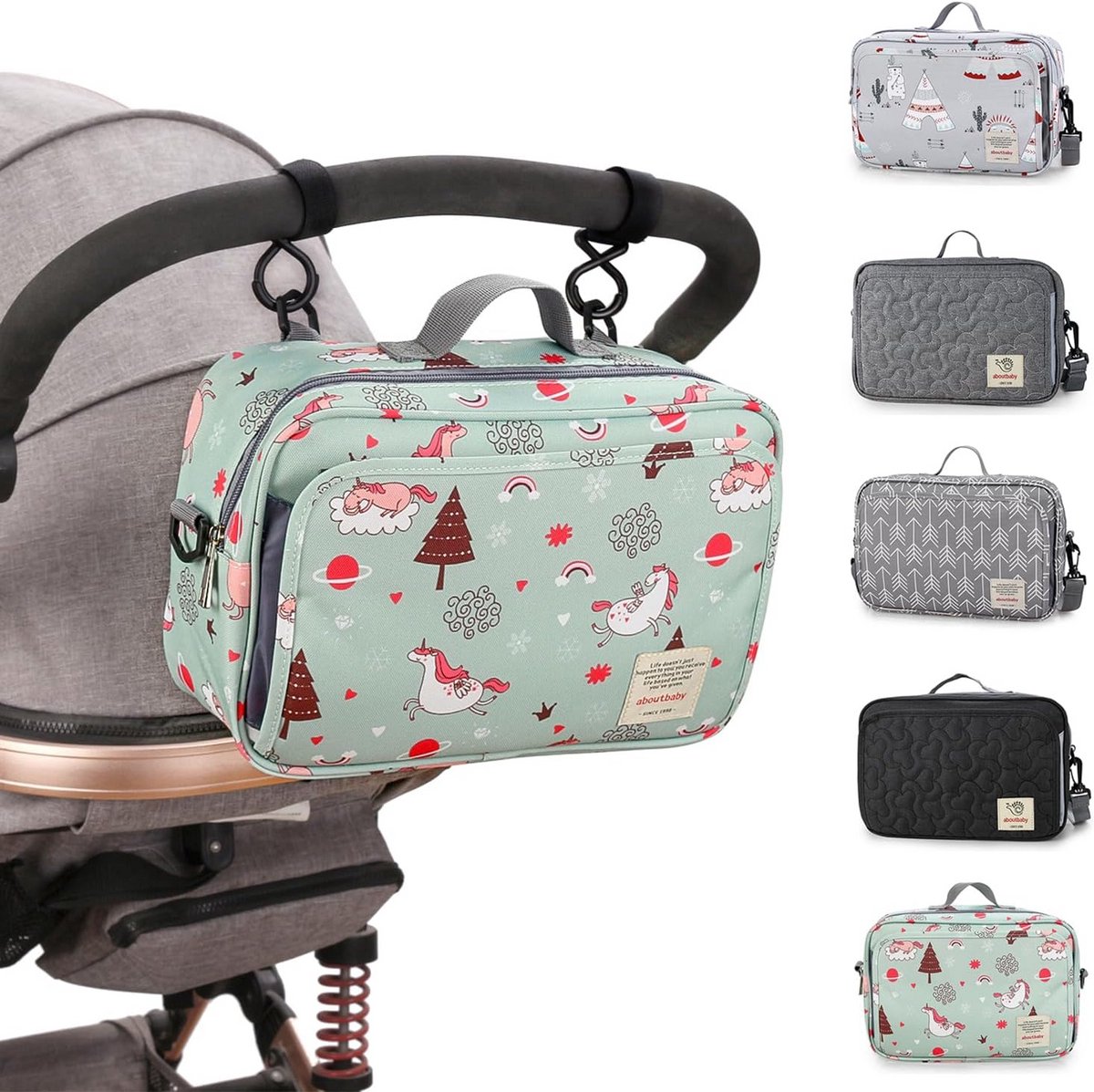 Kinderwagen Organizer - Buggy tas - Babyartikelen meenemen - Universele pasvorm - 30 x 20 x 3 cm - Eenhoorn