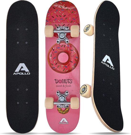 Retro Houten Skateboard – Compleet Miniboard Voor Kinderen En Tieners, Cruiser Met Print, ABEC-7 Lagers, Lichtgewicht