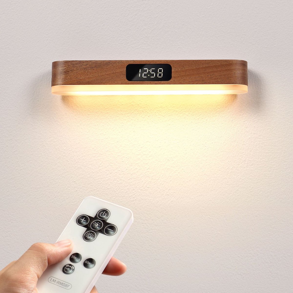 Minimalistische houten klok - klok met nachtlampje - LED-display - klok met afstandsbedien