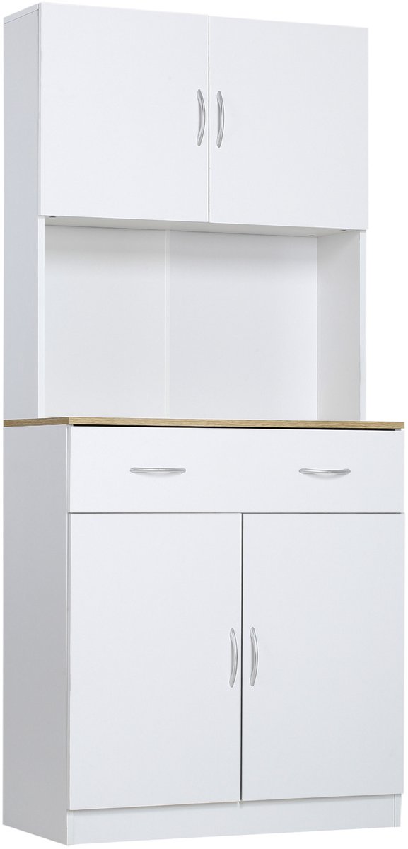 HOMCOM Buffetkast met vitrine - Spaanplaat - 80x40x180cm - Wit