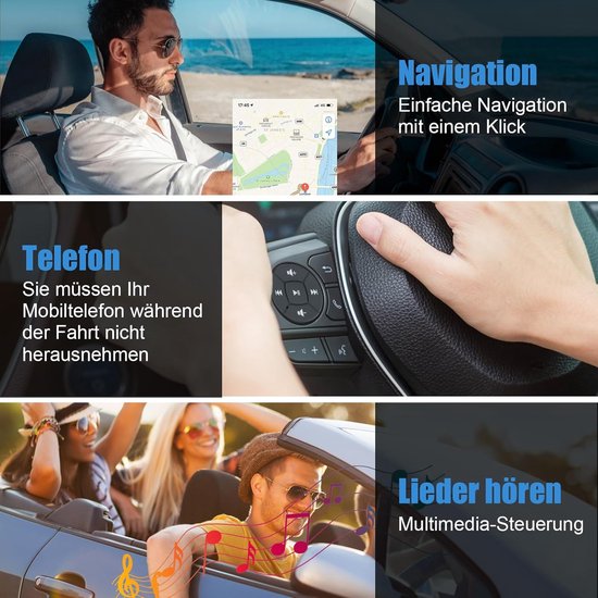 Dtaigou Auto-stuurwiel-afstandsbediening, draadloze telefoonstuurbediening, multifunctionele draadloze bediening voor telefoon, multifunctionele draadloze afstandsbediening voor mediaknoppen