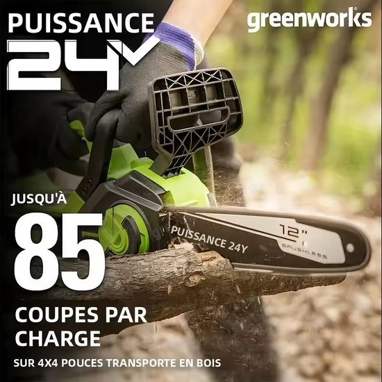 Greenworks Elektrische Kettingzaag - 12V - 12 Inch - Snoeizaag - Takkenzaag - Handzaag - 1 accu's - Automatische olievoorziening - Inc. accessoires van Greenworks — afbeelding 2