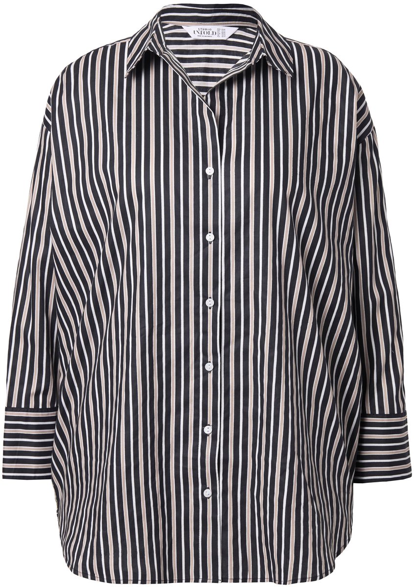 Studio Untold - Dames - Overhemdblouse oversized strepen - Zwart - Maat 42+