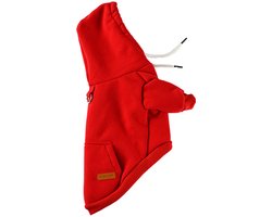 Thermische hondenhoodie – katoenen jas en met polar fleece gevoerde huisdierkleding, effen kleur trui met zakken, zachte stretch winterkleding voor Bichon Frise en kleine tot middelgrote honden.rood-S