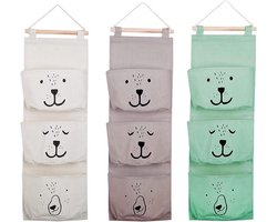 Yuqilin 3 stuks hangende opbergrek voor kinderkamer, wandrek, verkrijgbaar in drie kleuren, hangende organizer met drie zakken, waterdicht, hangrek, stof voor badkamer, slaapkamer