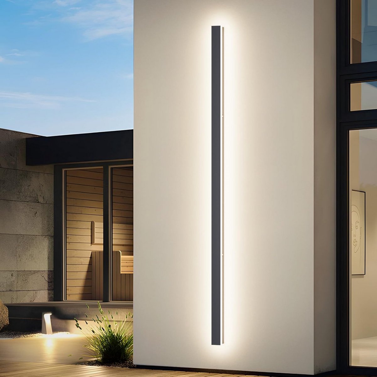 K-Bright 45 W lange wandlamp villa wandlamp antraciet buitenwandlampen waterdicht IP65 buiten LED wandlamp voor tuin, terras, slaapkamer woonkamer binnen wandlamp, 150 cm, 4000 K