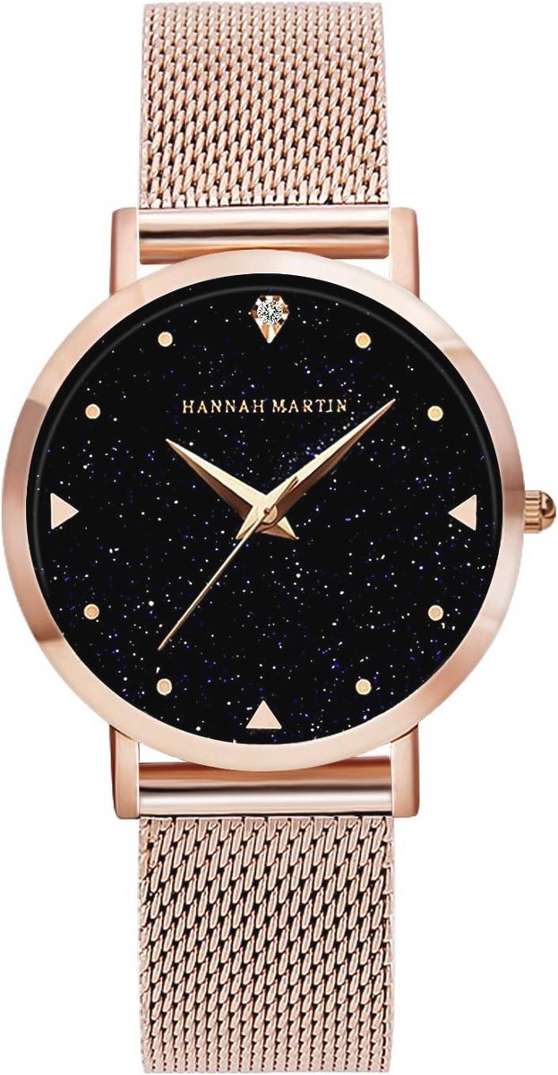 Waterdicht Dameshorloge met Sterrenhemel Wijzerplaat en Roségouden Mesh Band