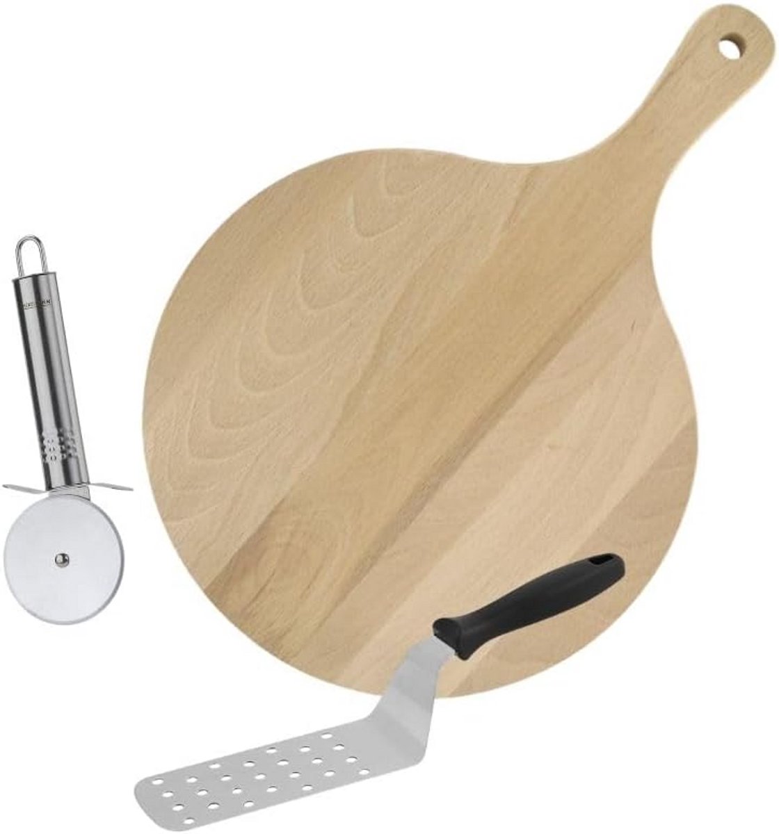 3-Delige Pizzaset met Pizzaschep, Houten Plank en Pizzarol: Alles voor de Perfecte Pizza