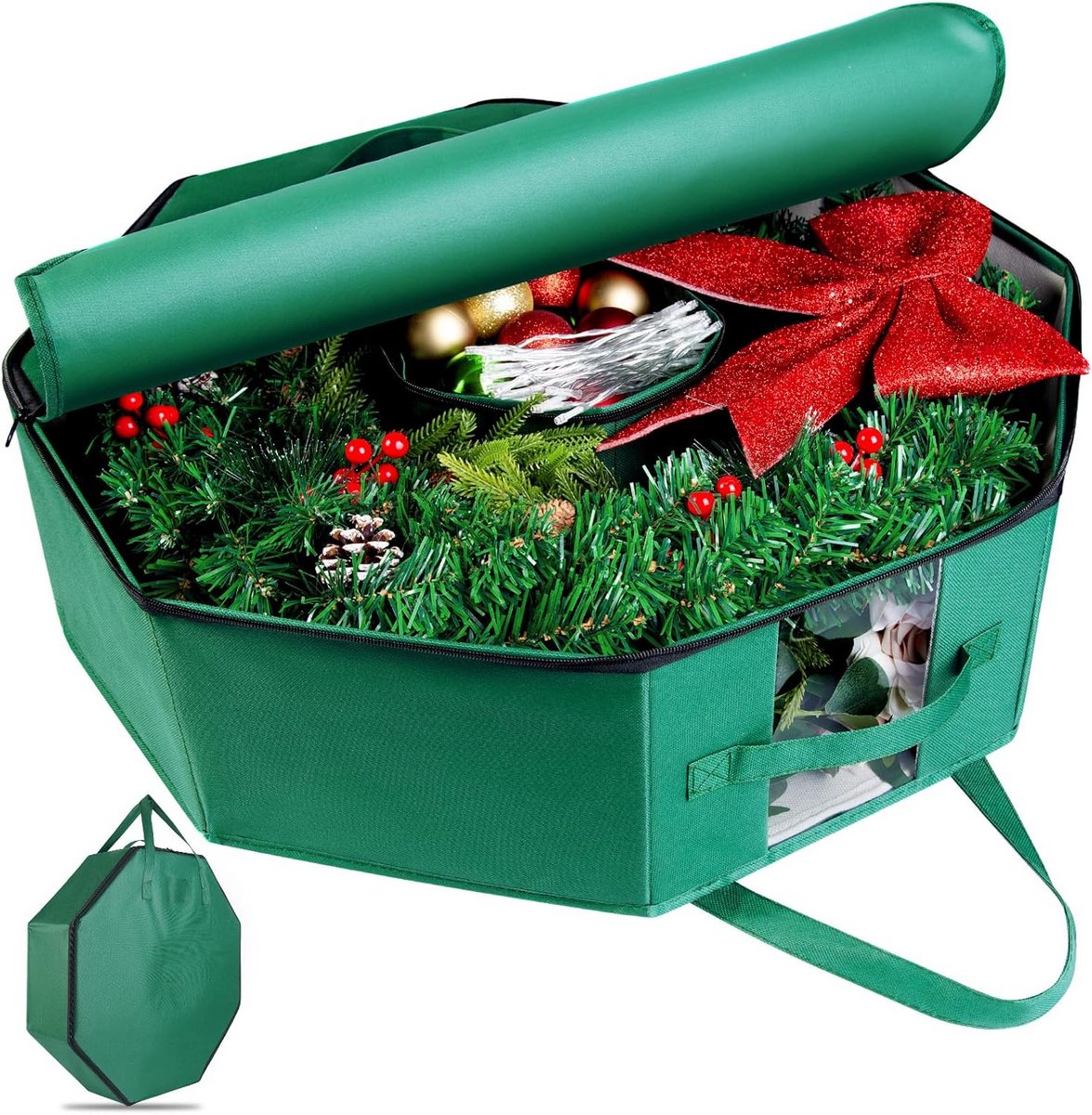Opbergtas voor Kerstkransen en Slingers met Handvatten en Raam
