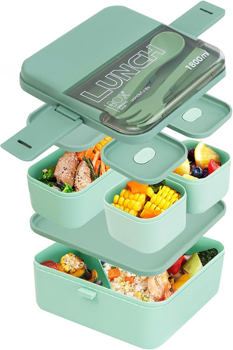 Broodtrommel 1800 ml met 2 Vakken en Bestek voor Lunch en Snacks