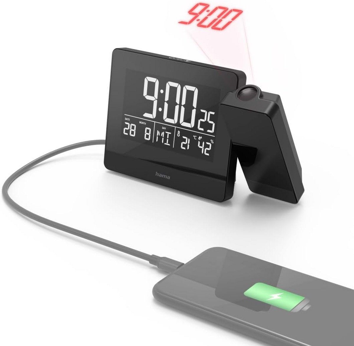 Projectiewekker met USB-aansluiting – Digitale Wekker met Touchscreen en Projectie