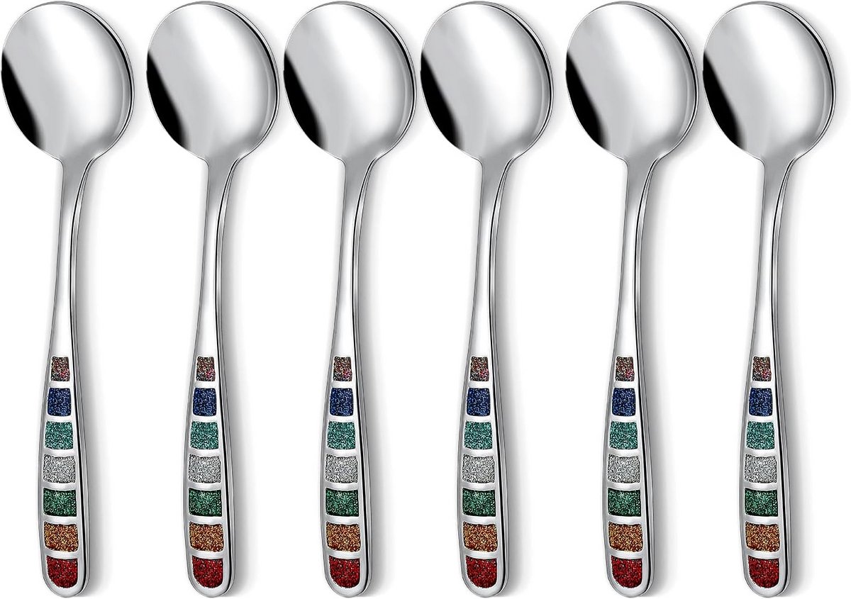 Set van 6 Soeplepels RVS - Mediterrane Stijl - Geschikt voor Vaatwasser