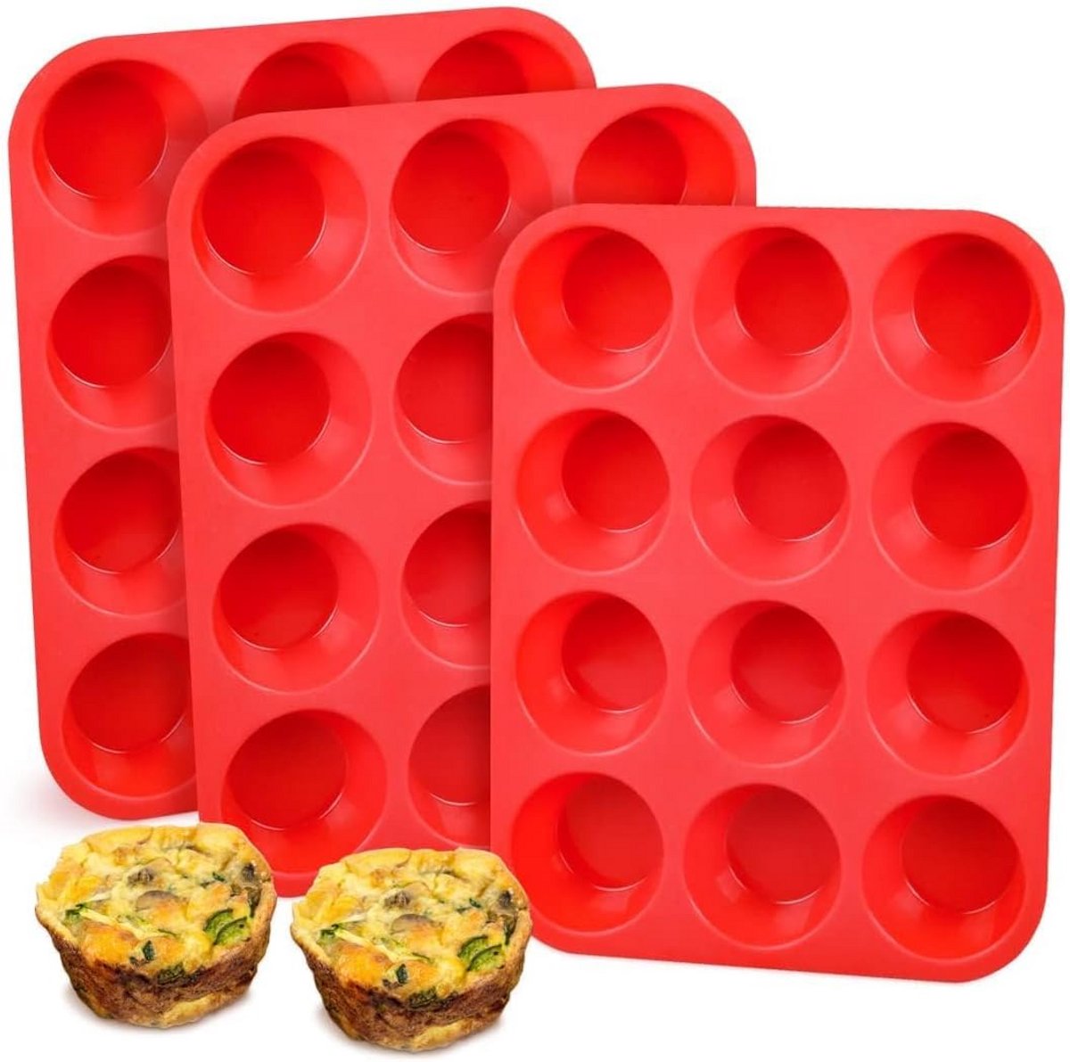Set van 3 Siliconen Muffinvormen 12 Cups Antiaanbaklaag Bakvorm voor Cupcakes