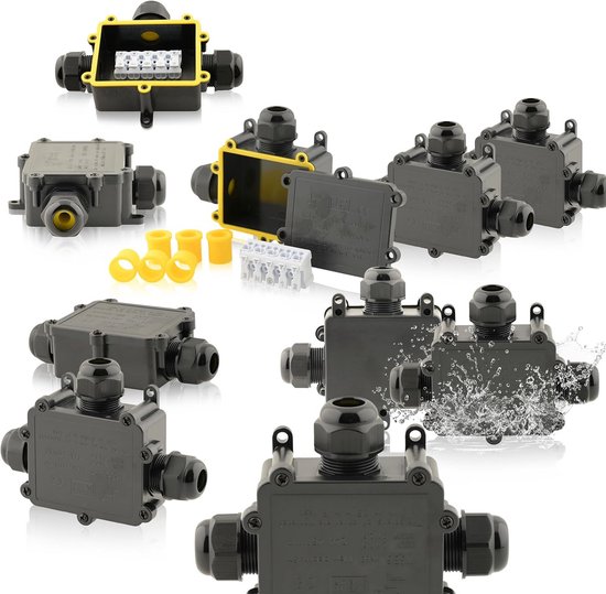 Waterdichte Aansluitdoos IP68 – 2-weg, Voor Kabel 4-15 Mm, 24A/450V, Voor Buiten En Tuin, Zwart, 130x70x37 Mm