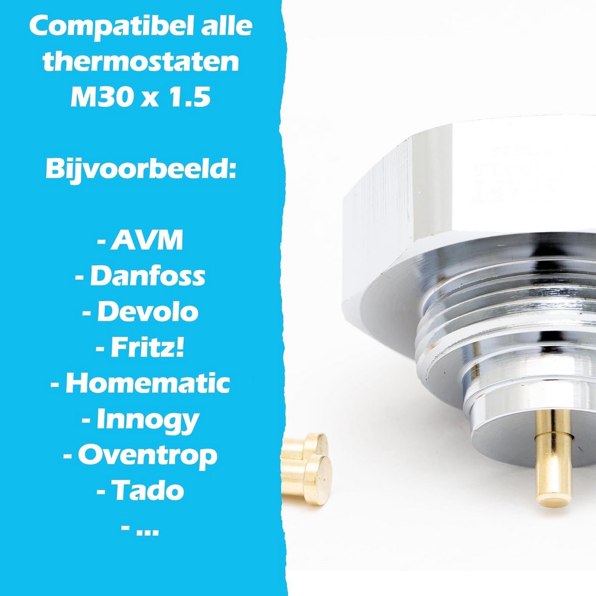 Adapter Radiatorkraan van M38x1,5 (Meges) naar Thermostaatkop M30x1,5
