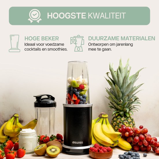 4Swiss Blender met Beker NB 102, Multifunctioneelwart1000 Watt, 1000 ml, met Snoer, Smoothie Maker, Zwart van Merkloos — afbeelding 4