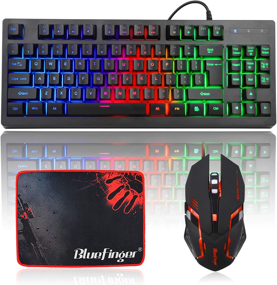 RGB Gaming Toetsenbord en Muis Combo Bedraad - 87 Toetsen Verlicht voor PC en Laptop