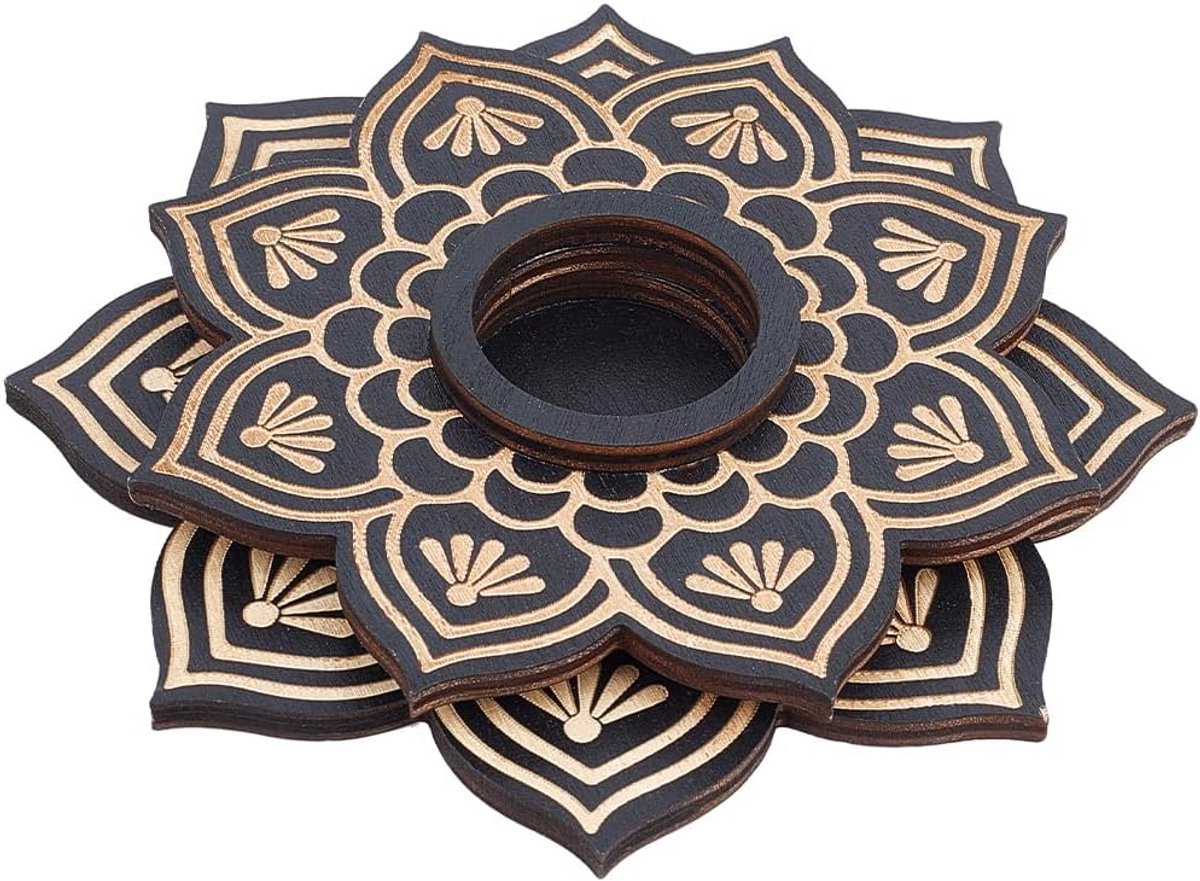 Houten Bol Standbeeld Houder met Lotus Bloem Ontwerp - Decoratie voor Kristallen, Stenen en Waarzeggerij