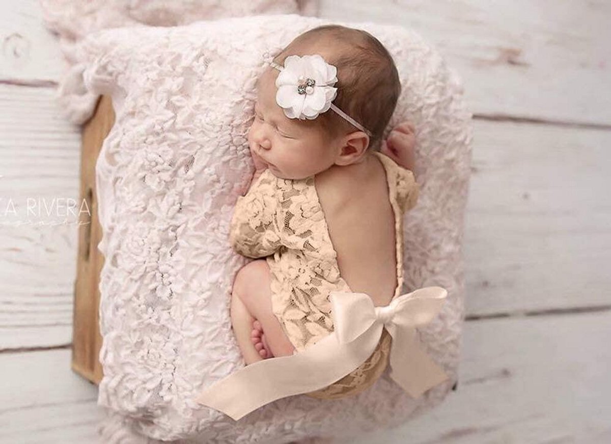 Lace Fotografie Romper Set voor Pasgeboren Baby Fotoshoots - Wit