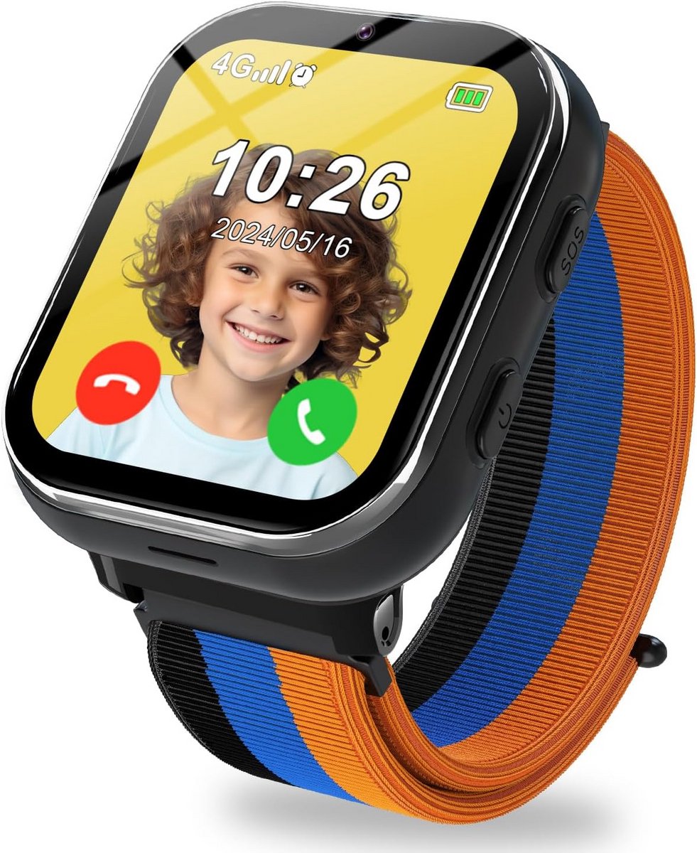 4G Smartwatch voor Kinderen met Telefoon, Videogesprekken, GPS, SOS en Stappenteller