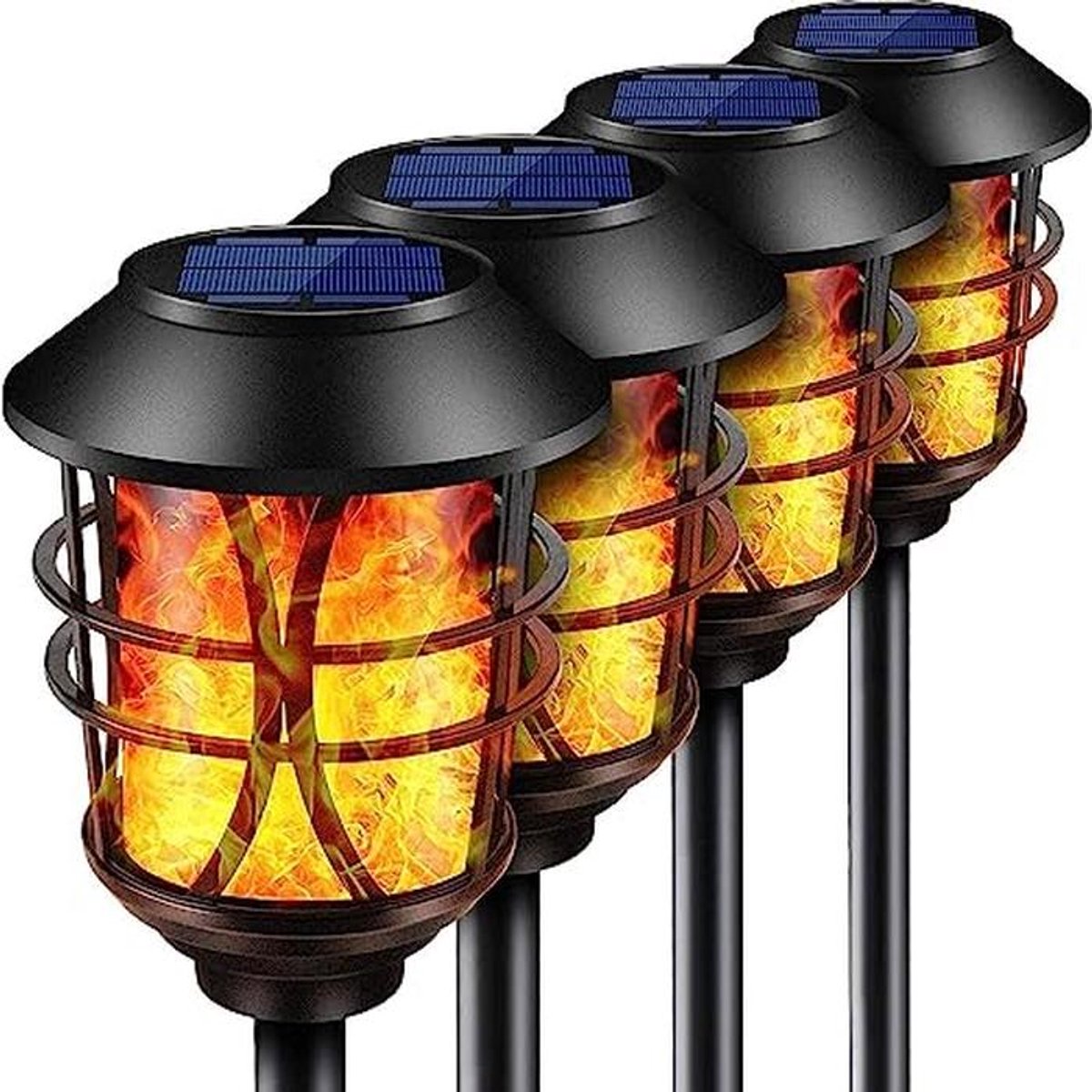 Waterdichte Solar Buitenlampen met Flikkerlicht voor Tuin en Patio - 4 Stuks