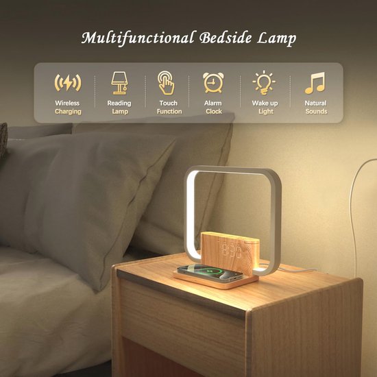 Multifunctioneel Nachtlampje met Draadloze Oplader en Wake-Up Licht van Merkloos — afbeelding 5