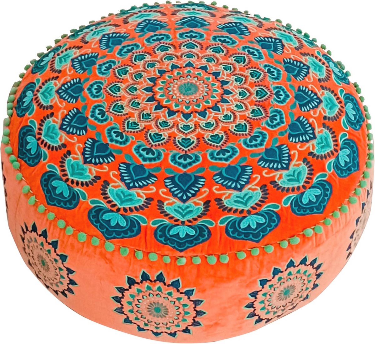 Ronde Fluwelen Pouf Cover met Borduursel – 60 cm Diameter voor Woonkamer, Slaapkamer of Meditatie