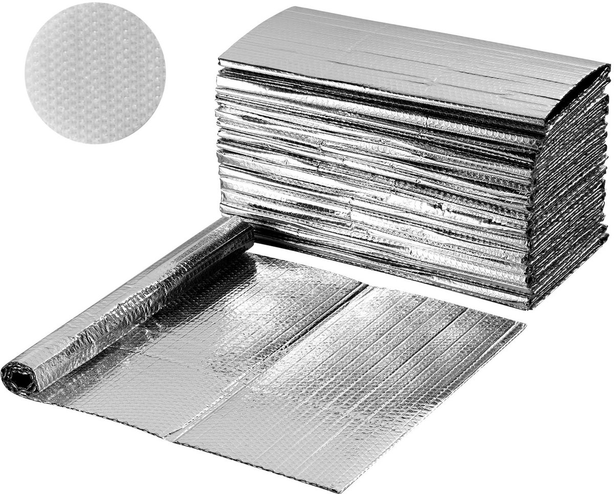 VEVOR Reflecterende Folie, Verpakking van 16 Stuks, 6 mm Aluminiumfolie-Isolatieplaat, 61 x 122 cm, Dubbellaagse Warmtereflecterende Noppenfolie, Thermische Isolatierollen voor Garagedeuren, Ramen en Camperdaken