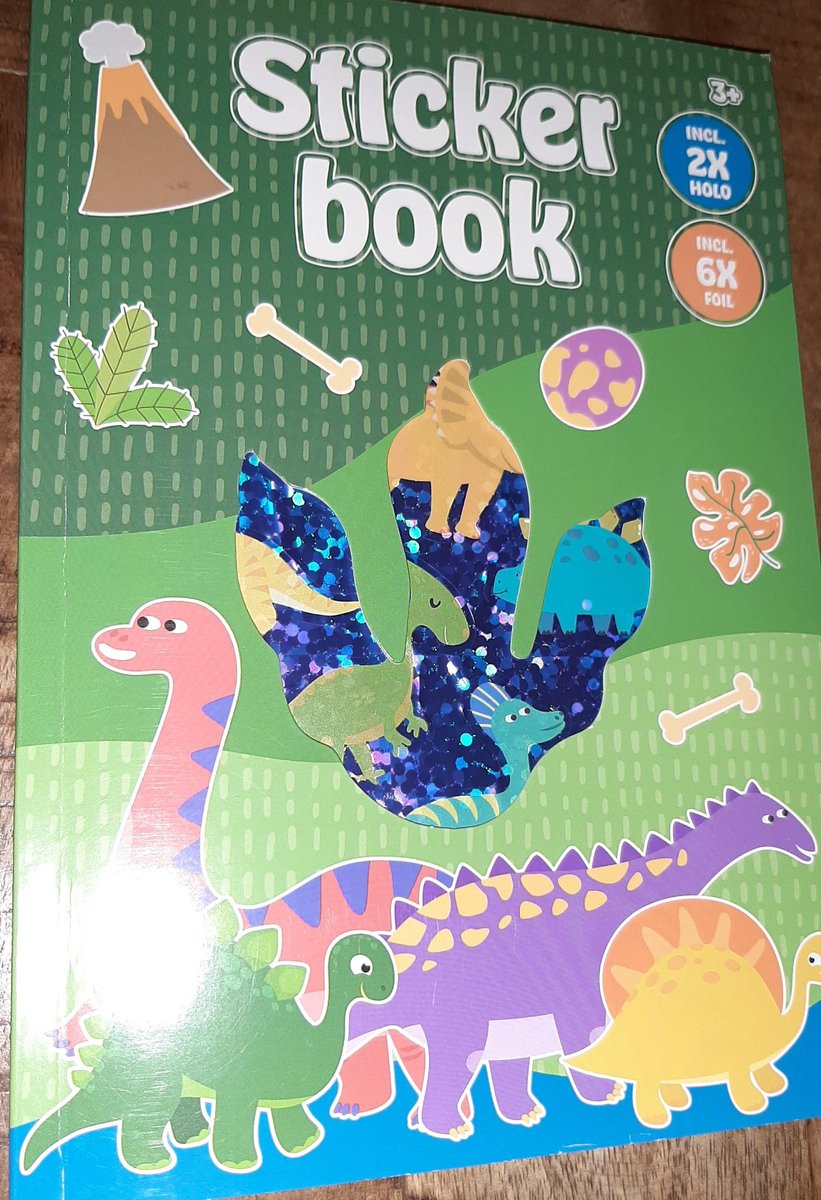Stickerboek Dino's A5 - dinosaurussen - 18 pagina's dino stickers - waarvan 2x holografisch en 6x metallic foil - 3+